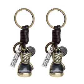 YINETTECH 2PCS Boxing Glove Keychains Vintage Bronze Leather Sport Keyrings Small Surprise Present Key Accessories Gift Ideas for Women Men