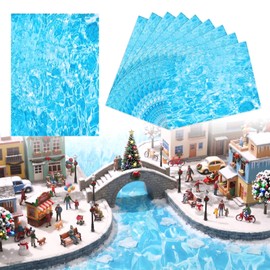 20 Pcs 11.81'' x 8.27'' Christmas Village Ocean Display Mat Diorama Water Wave Sticker Fake Scene Landscape Decor Artificial Water Ripple for DIY Miniature Base Scenery Model Accessories