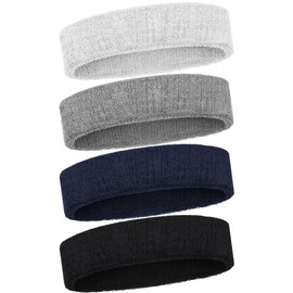 Flintronic 4 Pieces Sweatband Headband Men & Women, Sports Headband, Sports Headbands, Moisture Wicking, Sweat-Absorbing Headband for Running, Bike, Jogging, Tennis, Football