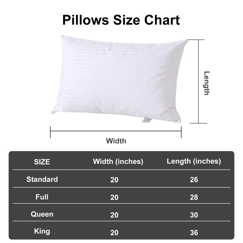 FISHDRU Goose Feathers and Down White Pillows with 100% Cotton
