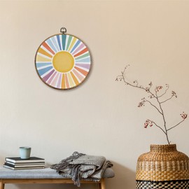 Sufamb Boho Colorful Sunshine Round Wall Art Decor, Abstract Sunshine Canvas Artwork Framed, Boho Classroom Wall Hanging Prints Decorations for Kids Room Bedroom Playroom Decor, 10x10 Inches