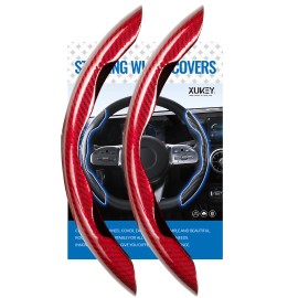 XUKEY 2pc Car Steering Wheel Cover Booster Non-Slip Carbon Fiber Universal Accessories - Red