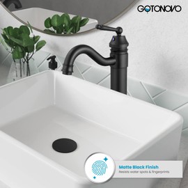 gotonovo Matte Black Brass Single Handle Bathroom Sink Faucet Brushed Brass Long Reach Bathroom Faucet Mixer Tap Brushed Brass Pop Up Drain Without Overflow Included Hot and Cold Water