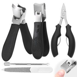 5 Pcs Slanted Nail Clippers, Heavy Duty Nail Clippers for Thick Nails, Wide Jaw Opening Nails Anti-Splash Slanted Toenail Cutters for Men Women Elderly