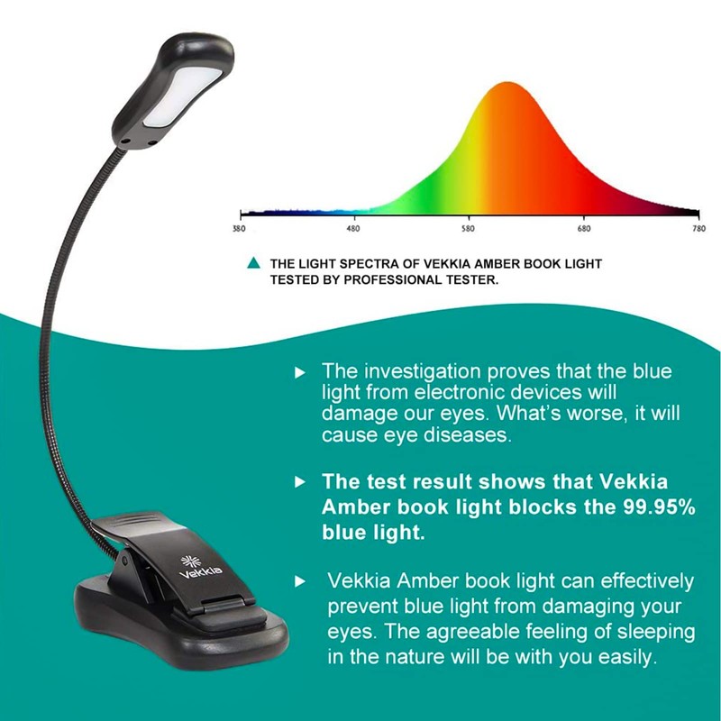 Vekkia/LuminoLite Rechargeable Amber Book Light, Clip on Lights for Reading