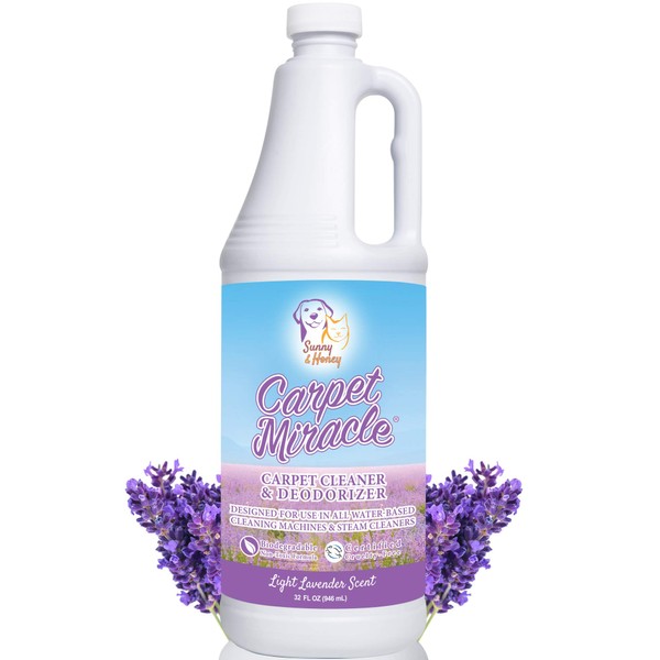Carpet Miracle - Carpet Cleaner Solution Shampoo for Machine Use, Deep Stain Remover and Odor Deodorizing Formula, Use On Rug Car Upholstery and Carpets (Light Lavender Scent, 32FL OZ)