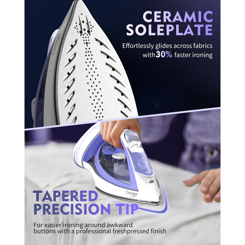 OMAIGA Cordless Iron for Clothes, 1550W 2-In-1 Cordless/Corded Steam Iron