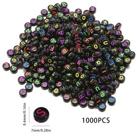Maigendoo Pack of 1000 Letter Beads for Threading, 4 x 7 mm, Colourful Letter Beads with Storage Box, Round Craft Beads, A-Z Alphabet Beads for Jewellery, Crafts, DIY Bracelets, Pendants, Black