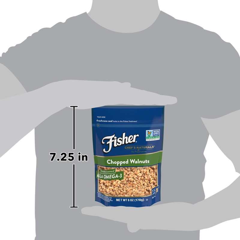 Fisher Chopped Walnuts, 6 Ounces, California Grown Walnuts, Unsalted, Naturally
