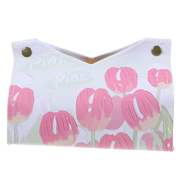 WOONEKY Elegant Tulip Flower Design Tissue Box Cover Pu Leather