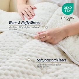 Wemore Wemore Fleece Weighted Blanket for Adults (60" x 80" 15lbs, Cream White), Dual Sided Cozy Soft Sherpa Heavy Blanket with 3D Imitation Turtle Shell Warm Jacquard Flannel for Couch and Bed