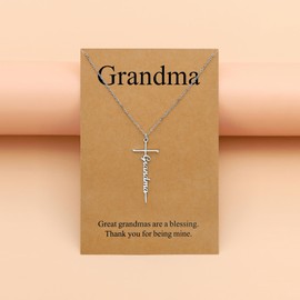 Lcherry Grandma Gifts for Women Grandma Cross Pendants Necklace Grandma Birthday Gifts Christian Necklaces Religious Gifts for Women