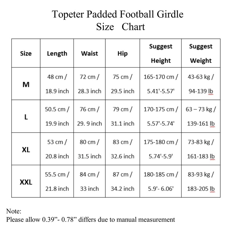 Topeter Padded Football Girdle with Hip, Thigh, Tailbone Protector, Impact