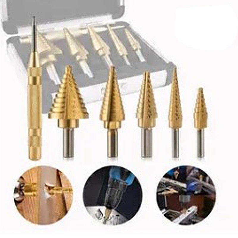5Pcs Step Drill Bit HSS Ti Coated Triangular Shank Power
