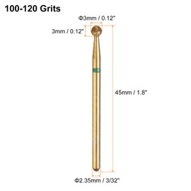sourcing map 13pcs 100-120 Grits Diamond Grinding Bit 3mm Ball Head 2.35mm Shank 3mm Length Titanium Plated Stone Sanding Drill Bits Rotary Tool for Nails Grinding Polishing