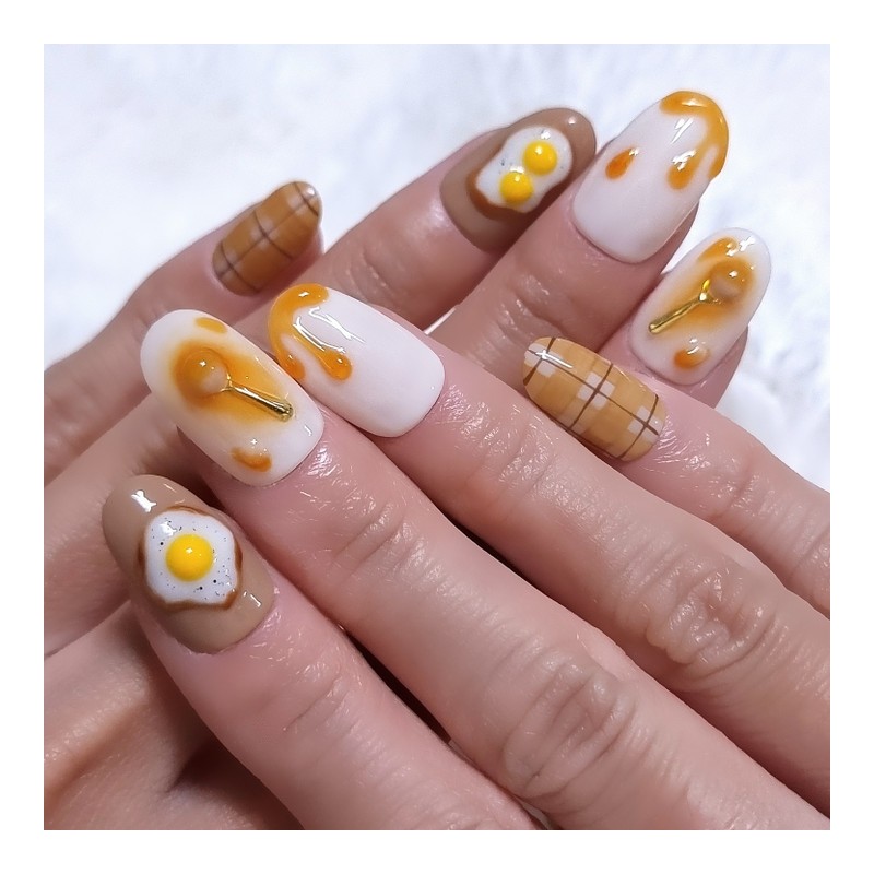 Egg and pancake handmade nail tip - Petit Square /