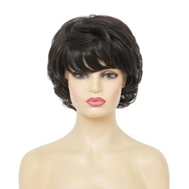 Siudus Black Short Curly Wigs for Women with Bangs Ladys Hair Heat Resistant Synthetic Daily Party Wig