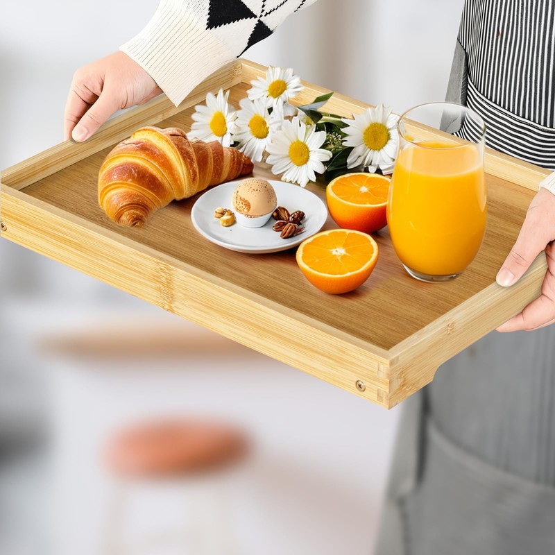 Bamboo Bed Tray Table with Folding Leg, Breakfast in Bed