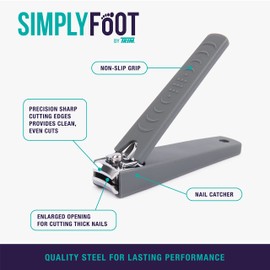 Trim Simply Foot Professional Quality Easy Grip Toenail Clippers, Cuts Through Tough Toenails, Catches Clippings, Steel Blades, Enlarged Opening, for Thick Nails & Comfy Feet, Foot Care Tool, 1 Count