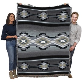 Pure Country Weavers Aydin Slate Blanket - Southwest Native American Inspired - Gift Tapestry Throw Woven from Cotton - Made in The USA (72x54)