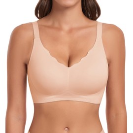 SERSARY Seamless Bra Women's Without Underwire Soft Cups Support Bra Non-Wired Elasticity Seamless Bustier Padded Super Comfortable Classic Bras Daily Relief Minimiser Comfit Bra, beige, M