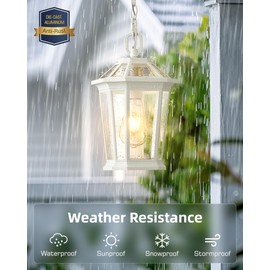 VIANIS White Outdoor Pendant Lights, Modern Hanging Outside Lights Lantern, Aluminum Porch Lights Outdoor Ceiling, Outside Chandelier for Porch with Clear Glass for House, Doorway