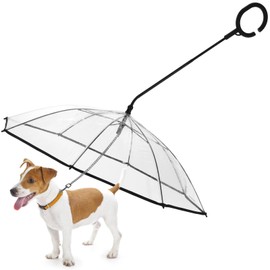 Dog Umbrella with Chain Leash, Puppy Umbrella for Rain Snow Day Walking with C-Shape Handle, Bendable Bar Angle Adjustable