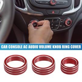 X AUTOHAUX Car Console AC Audio Volume Knob Ring Cover for Chevy Malibu 2017-2022 Red (Set of 3)