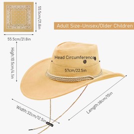 12 Pieces Cowboy Hats and Bandanas Bulk Cowboy Cowgirl Hats Costume Party for Men Woman (Mixed Color)