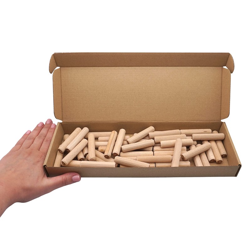SKIR'CO (50 pcs) Wooden Dowels 12 x 60 mm, Grooved
