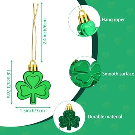 JULMELON 20Pcs St Patrick's Day Shamrocks Ornaments Glitter Good Luck Clover Hanging Baubles Irish Green Shamrock Pendant for Home Tree Party Decorations
