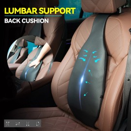 AUTOXBERT Vehicle Chair Lumbar Support Pillow Car Cushion Lower Back Pain Seats PU Leather