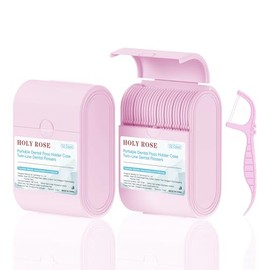 Holy rose Palillos de hilo dental Holy Rose Pink, 2 estuches de viaje para hilo dental con hilo dental de doble línea, 104 unidades, sabor a menta, pa