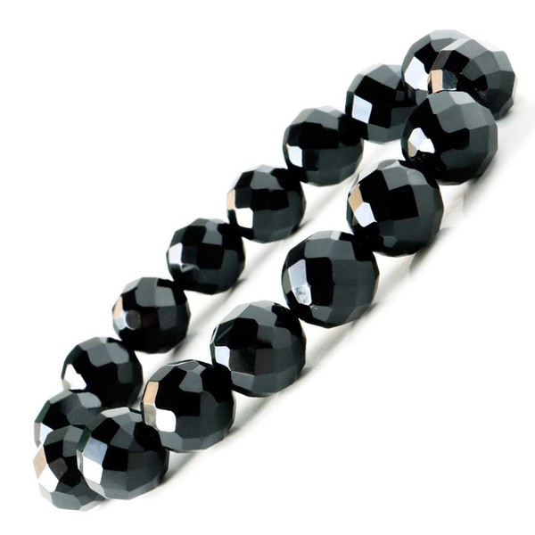 Men's Women's Onyx Bracelet, Black Agate, Natural Stone, Power Stone, 64 Sides Cut, 0.5 inches (12 mm), Glass Stone