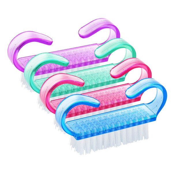 G2PLUS Double-sided nail brush, hand brush, gentle and effective bath brush, 2 pieces nail brush, 2 transparent finger brushes