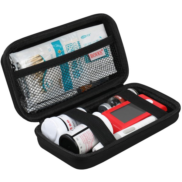BOVKE Diabetic Supplies Travel Case, Storage Carrying Bag for Diabetes Testing Kit, Blood Glucose Monitor Meters, Test Strips, Medication, Lancets, Needles, Syringes and Other Diabetic Supplies, Black