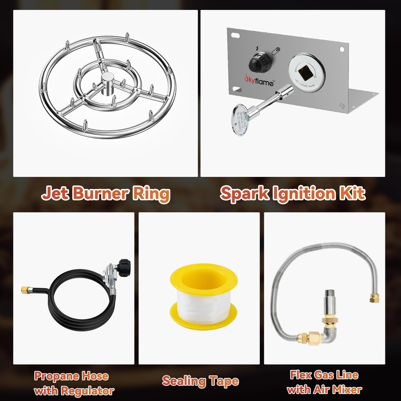 Skyflame Jet Burner Ring Kit, 12" Round Fire Pit Burner