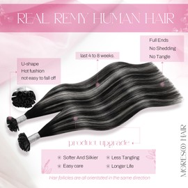 Moresoo Fusion Hair Ombre Silver U Tip Hair Extensions Human Hair Natural Black to Silver with Black Hot Fusion Human Hair Extensions Silver for Long Hair 18 Inch 50g/50s