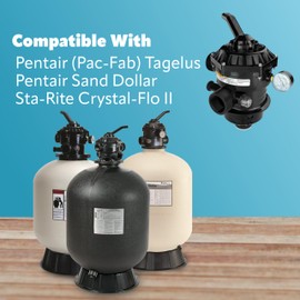 Pureline 1-1/2 Inch 6-Way Clamp Style Replacement Pool and Spa Sand Filter, PL0700, Compatible with Pentair Top Mount Valve Sand Filters Model 262506