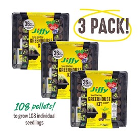 Jiffy Seed Starting Tray Kit, 36 Cell 36mm Peat Pellets with Bonus - 3 Pack, 108 Pellets Total