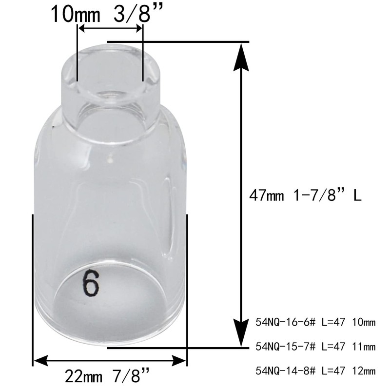 RIVERWELD TIG Glass Cups Clear Quartz Nozzle 54N16 6# 3/8"