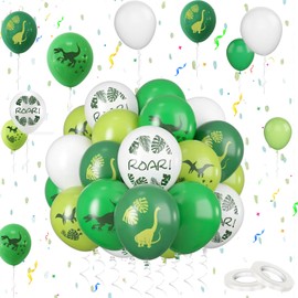 60P Dinosaur Printed Balloons Set,12" Dinosaur Balloons Green White Balloons Lime Green Latex Balloons Jungle Balloons Dinosaur Safari Themed Decoration for Boys Birthday Party Baby Shower Supplies