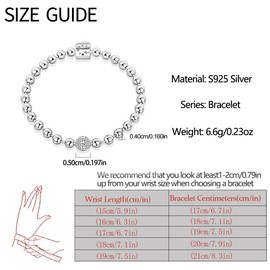 Vectoflux 925 Sterling Silver Beaded Ball Bangle Love Lucky Bracelets for Women - Square Letter/Shiny Silver Ball Strand Jewelry | Elegant Daily Wear