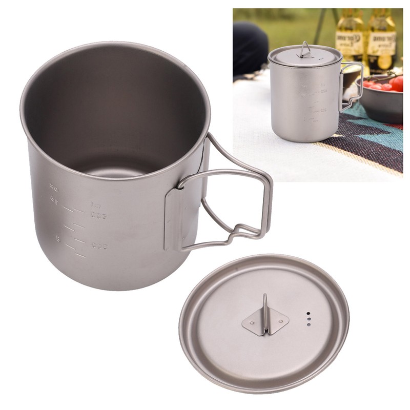 750ml Outdoor Titanium Water Mugs With Folding Handles Portable Camping