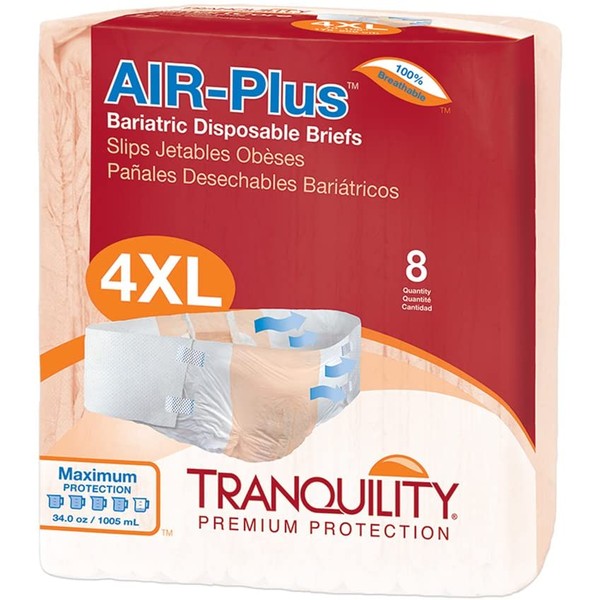 Tranquility AIR-Plus Breathable Bariatric Disposable Briefs - 4XL - 32 ct, White