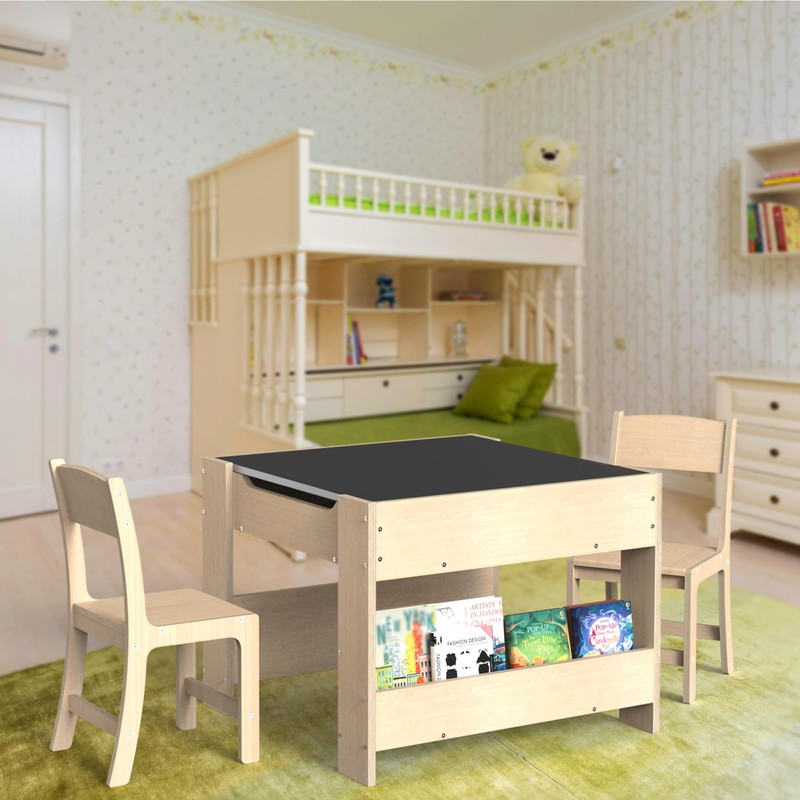 bbgroundgrm 4-in-1 Kids Wooden Activity Desk & Chair Set –