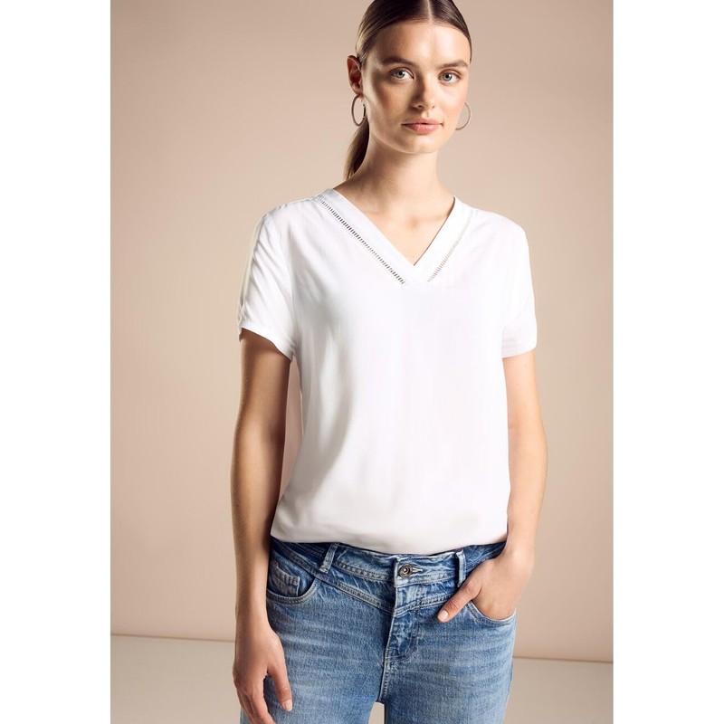 Street One Women's Tunic Blouse with Print, White