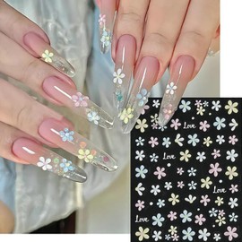 2 Sheets 5D Flower Nail Stickers for Nail Art Summer Embossed Floral Nail Decals Colorful Daisy Flowers Nail Art Stickers Self-Adhesive Cute Flower Nail Supplies for Women Summer Nails Designs