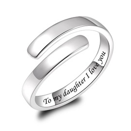 BEILIN 925 Sterling Silver Inspirational Jewelry Rings Adjustable Ring Personality Encouragement Gift for Teens Women (To my daughter I love you)