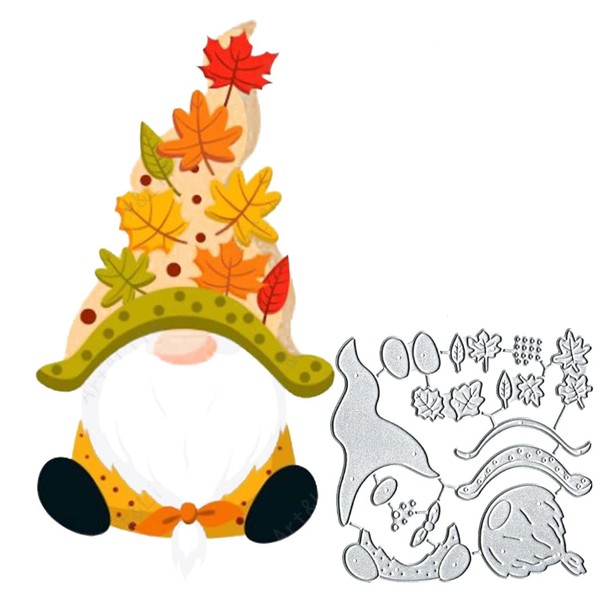 Maple Leaves Gnome Santa Metal Die Cuts, Santa Christmas Card